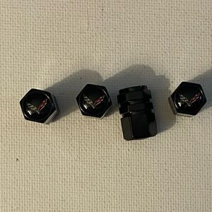 Corvette Valve Stem Caps in Black with Logo NWT